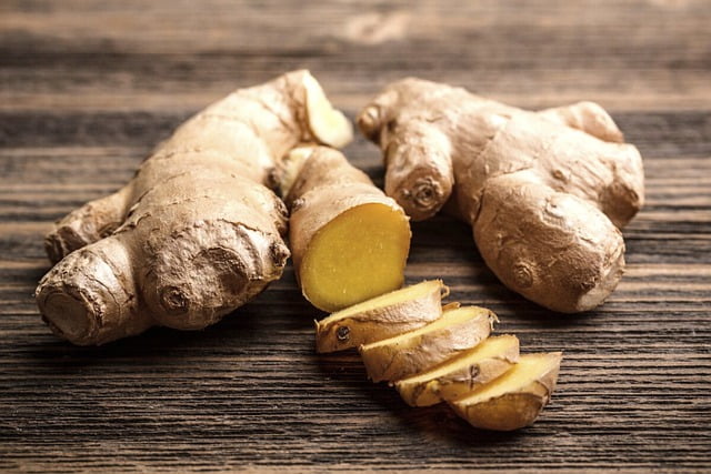 sliced ginger roots.